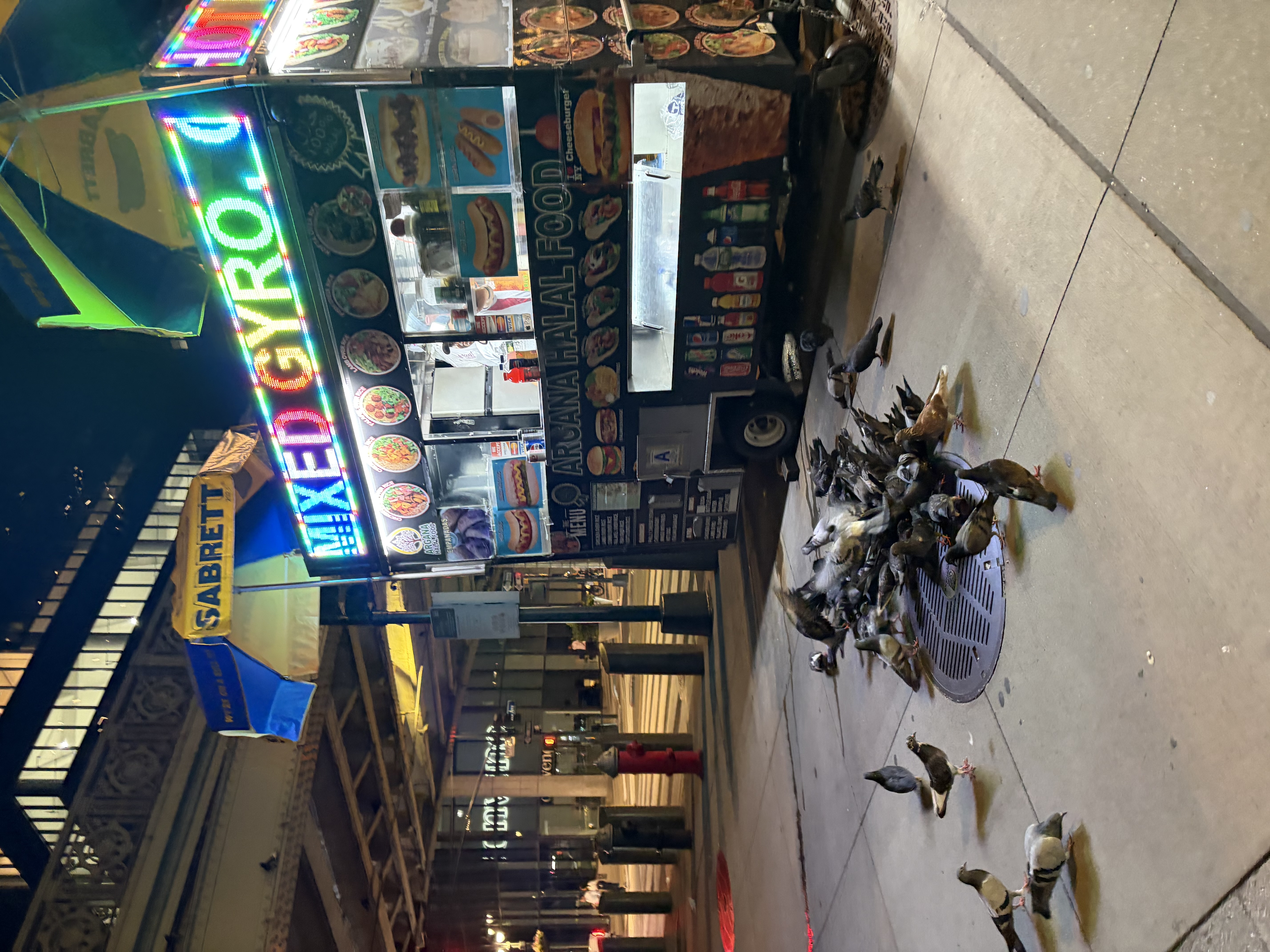 Pigeons near a halal truck